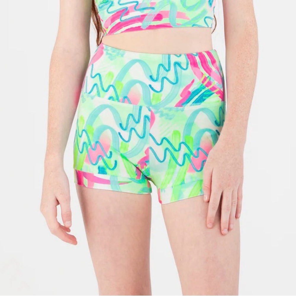 Every Turn Empowered Hi-Waist Abstract Dance Shorts- Youth Girls size 12
